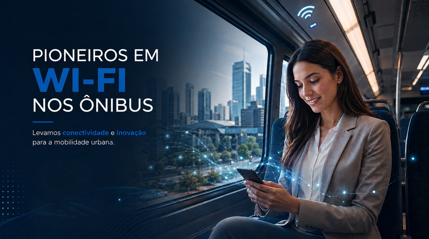 Passageira usando o celular com Wi-Fi dentro do ônibus